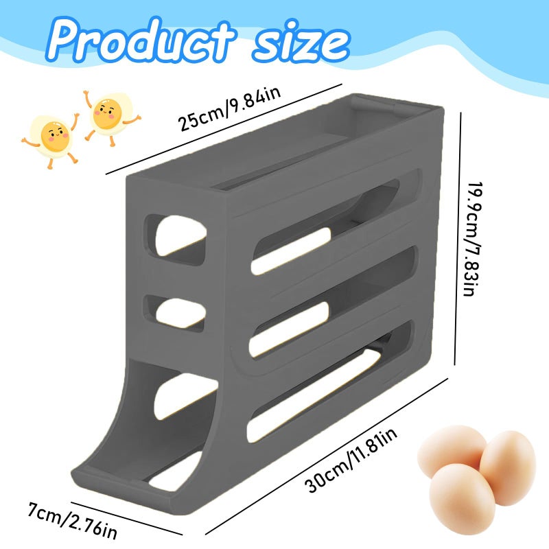 Jofarstep Egg Holder for Fridge, 4 Tiers Dispenser, 30 Egg Container Refrigerator, Large Capacity Organizer Automatic Fridge Rolling Egg Container for Pantry Countertop (Grey) - Image 2