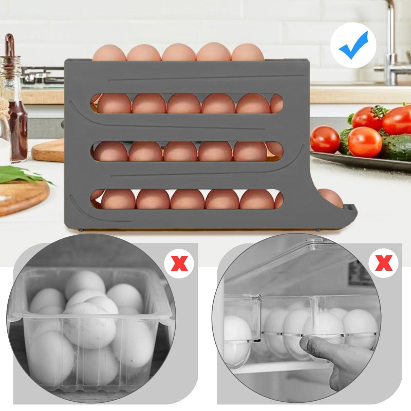 Jofarstep Egg Holder for Fridge, 4 Tiers Dispenser, 30 Egg Container Refrigerator, Large Capacity Organizer Automatic Fridge Rolling Egg Container for Pantry Countertop (Grey) - Image 4