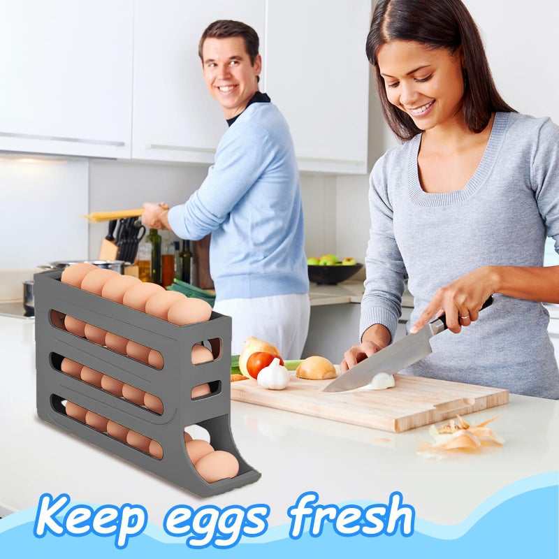 Jofarstep Egg Holder for Fridge, 4 Tiers Dispenser, 30 Egg Container Refrigerator, Large Capacity Organizer Automatic Fridge Rolling Egg Container for Pantry Countertop (Grey) - Image 5