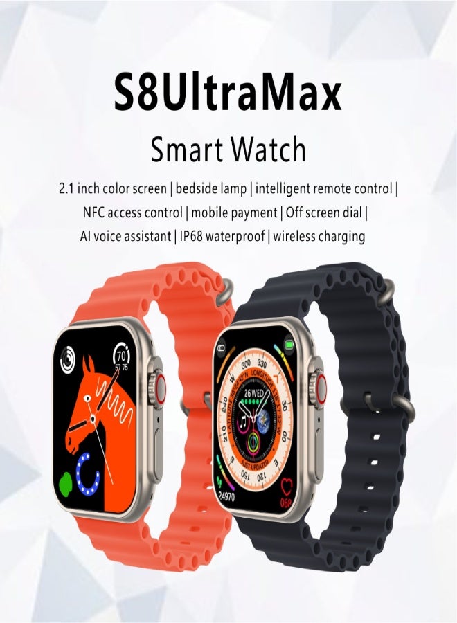 AROAQ S8 Ultra Max Smart Watch Series 8 with 2.08 Inch HD Display, Bluetooth Calling, NFC, Waterproof Fitness Sports Smartwatch for Men and Women Compatible with Android & iOS - Black - Image 2