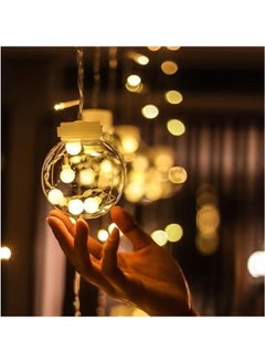 بيوينتي داخلي في الهواء الطلق الديكور متمنيا الكرة سلسلة ضوء رمضان  ديكور المنزل أدى الكرة شكل وامض الستار أضواء مقاوم للماء الدافئة الأبيض  - Image 3