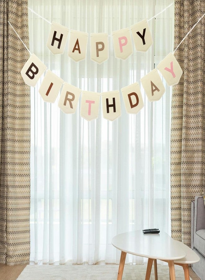 CROWNOS Felt Happy Birthday Banner, Pre-strung Boho Colorful Happy Birthday Party Sign Garland, Neutral Beige Bohemian Birthday Nursery Decorations - Image 5