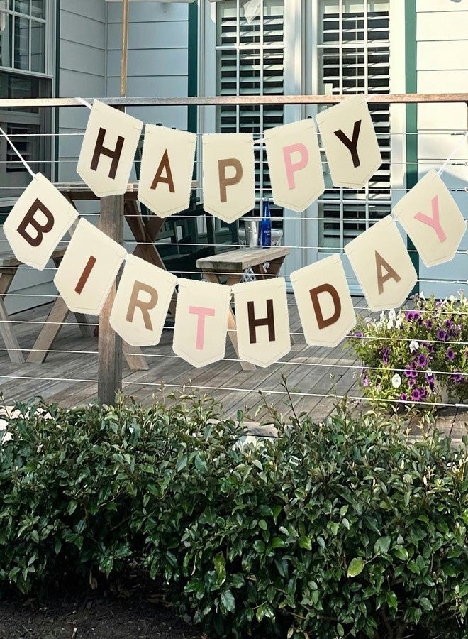 CROWNOS Felt Happy Birthday Banner, Pre-strung Boho Colorful Happy Birthday Party Sign Garland, Neutral Beige Bohemian Birthday Nursery Decorations - Image 3