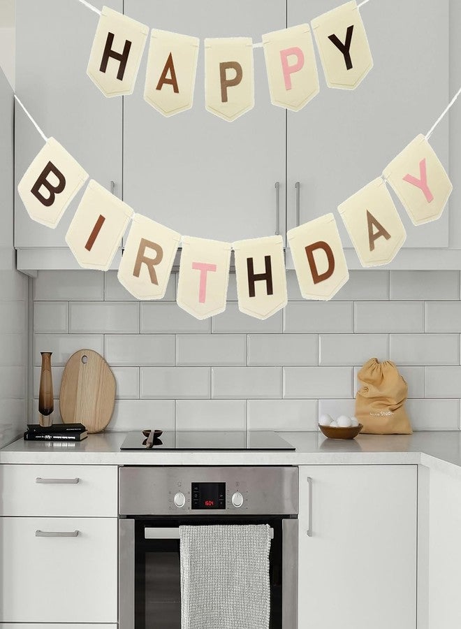 CROWNOS Felt Happy Birthday Banner, Pre-strung Boho Colorful Happy Birthday Party Sign Garland, Neutral Beige Bohemian Birthday Nursery Decorations - Image 2