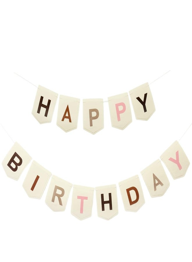 CROWNOS Felt Happy Birthday Banner, Pre-strung Boho Colorful Happy Birthday Party Sign Garland, Neutral Beige Bohemian Birthday Nursery Decorations - Image 1