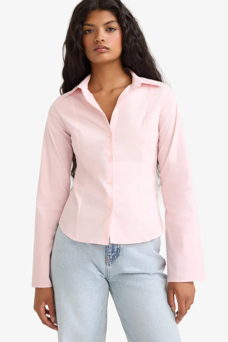 ديفاكتو Fitted Poplin Long Sleeve Shirt