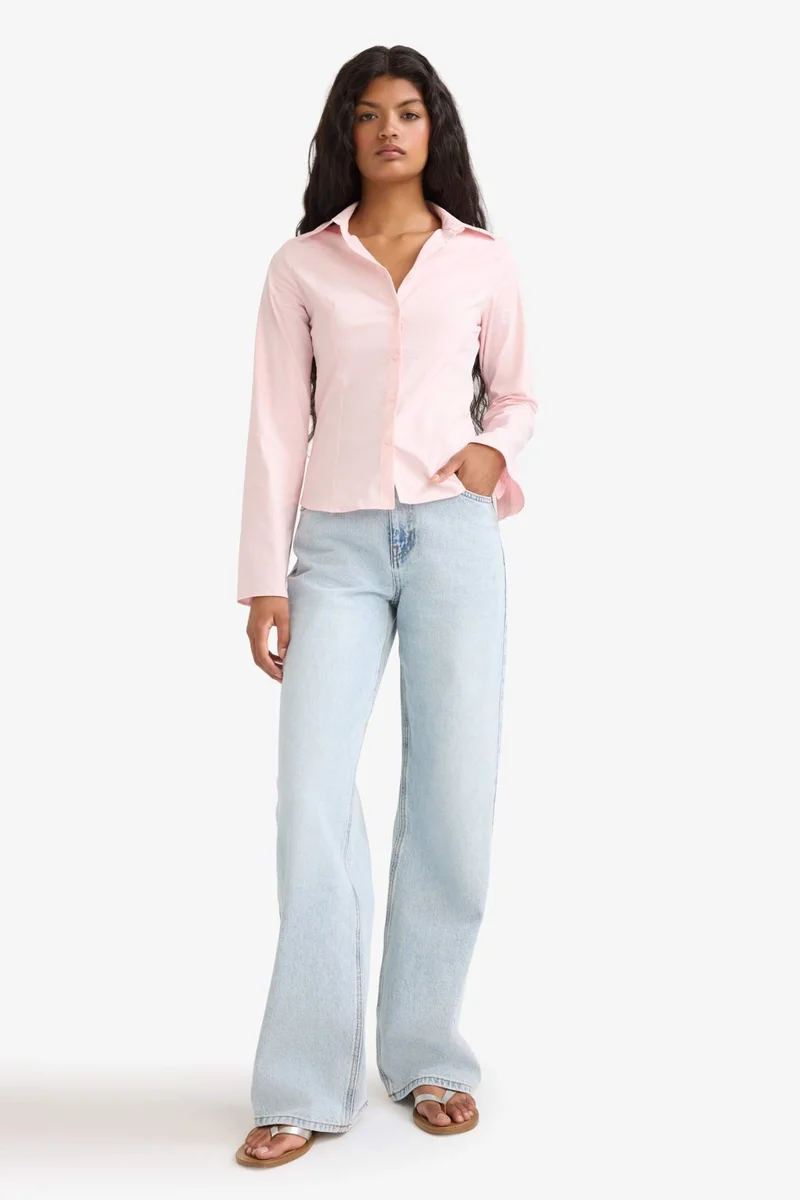 ديفاكتو Fitted Poplin Long Sleeve Shirt