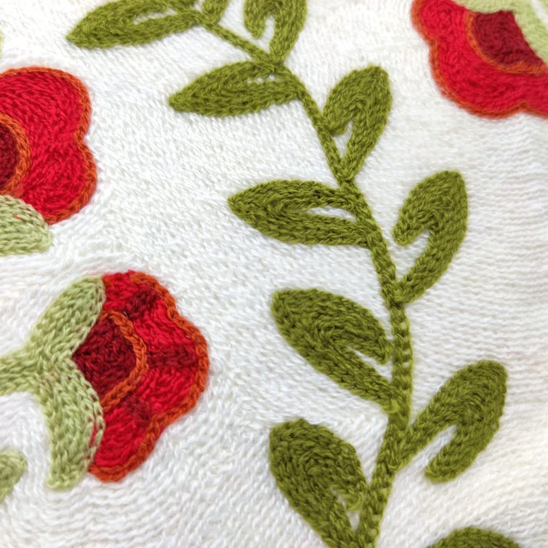Alysheer Floral Embroidered Summer Decorative Throw Pillow Cover 18"x 18", Farmhouse Cottage Red Flowers Green Leaves Knit Pattern Cotton Canvas Cushion Case for Sofa Couch Bed Living Room Decor - Image 3