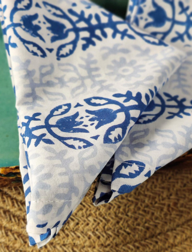 AVKA Studio Cotton Dinner Napkins 18x18 inches - Washable Cloth Napkins Set of 6 - Everyday Use or Dinner Party and Events - White Blue Lightweight Indian Block Printed Soft Fabric by Craftbot - Image 4