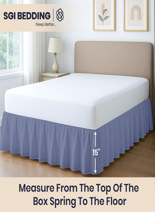 SGI Bedding 15 Inch Drop Ruffled Bed Skirt Queen Size - Classic Gathered Styling, Platform Style Dust Ruffle with Secure Fit, Split Corners, Wrinkle-Resistant Microfiber - Mediterranean Blue - Image 5