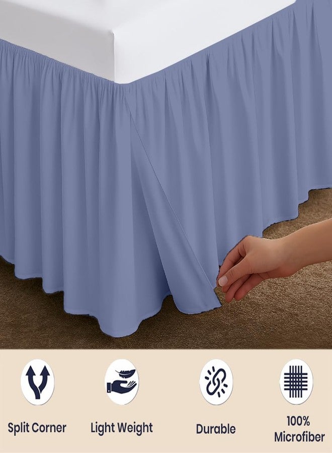 SGI Bedding 15 Inch Drop Ruffled Bed Skirt Queen Size - Classic Gathered Styling, Platform Style Dust Ruffle with Secure Fit, Split Corners, Wrinkle-Resistant Microfiber - Mediterranean Blue - Image 4