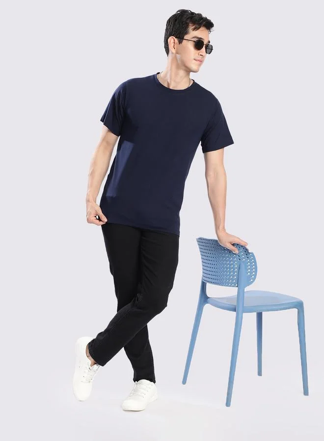 ستايلي Men Navy Cotton Lycra Regular Fit T-Shirt By Bene Kleed