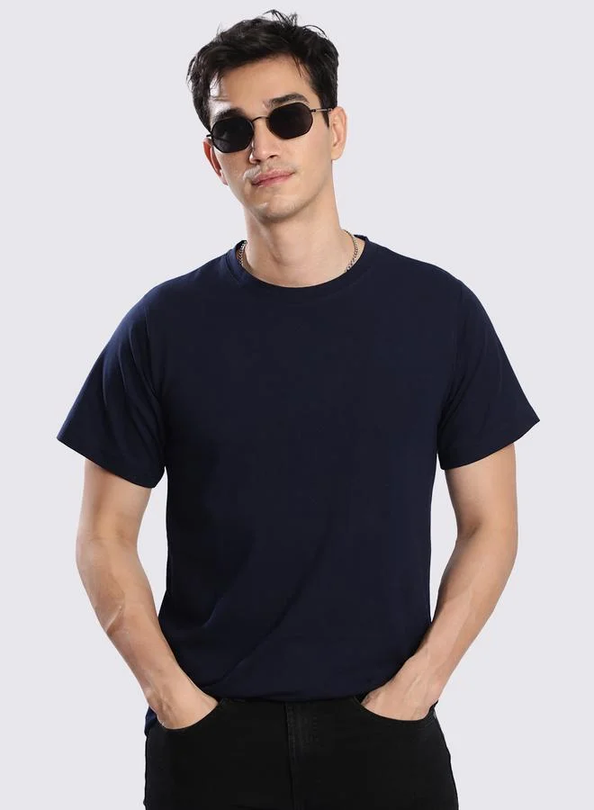Styli Men Navy Cotton Lycra Regular Fit T-Shirt By Bene Kleed