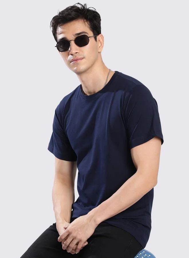 ستايلي Men Navy Cotton Lycra Regular Fit T-Shirt By Bene Kleed