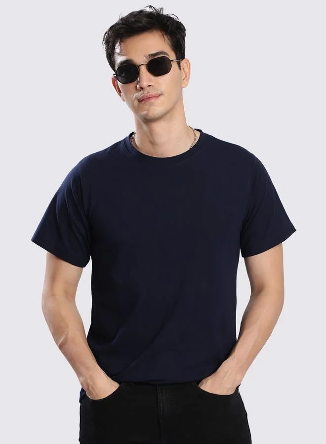 Take Two Men Navy Cotton Lycra Regular Fit T-Shirt