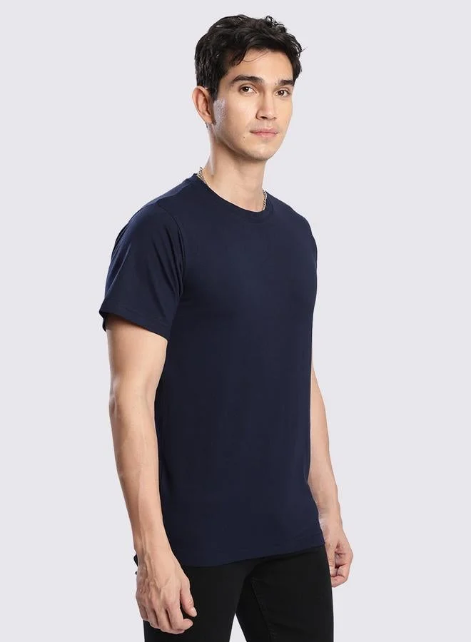 Take Two Men Navy Cotton Lycra Regular Fit T-Shirt