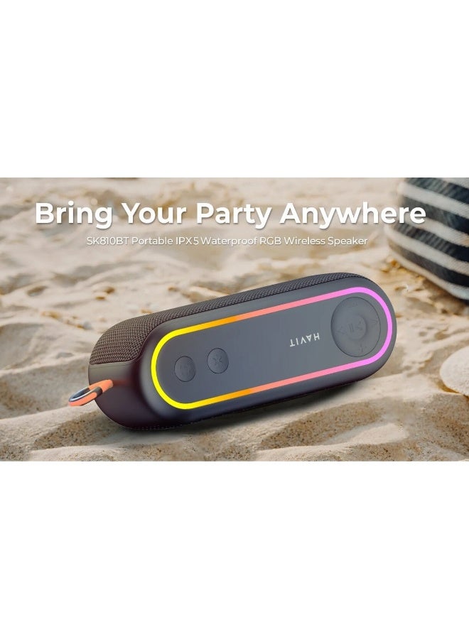 havit Wireless Bluetooth Speaker V5.3, 7W Portable Speaker with Deep Bass Sound, 2400mAh Rechargeable Battery, 6-8 Hours Playtime, TWS Stereo Pairing, TF Card & FM Radio Support, Hands-Free Calls, Voice Assistant, Fast 3H Charging, Compact Outdoor Wireless Speaker - Black - Image 2