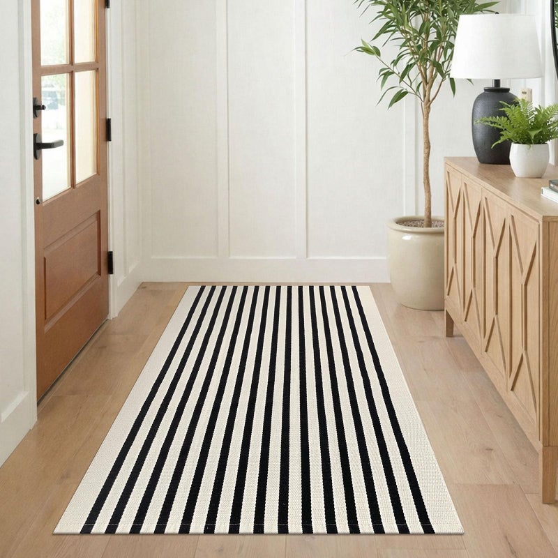 KILOCOCO Beige Striped Rug 3x5 Indoor Outdoor Rugs Front Door Rugs Hand Woven Cotton Washable Striped Layered Doormats for Front Porch/Kitchen/Farmhouse/Entryway/Patio - Image 4