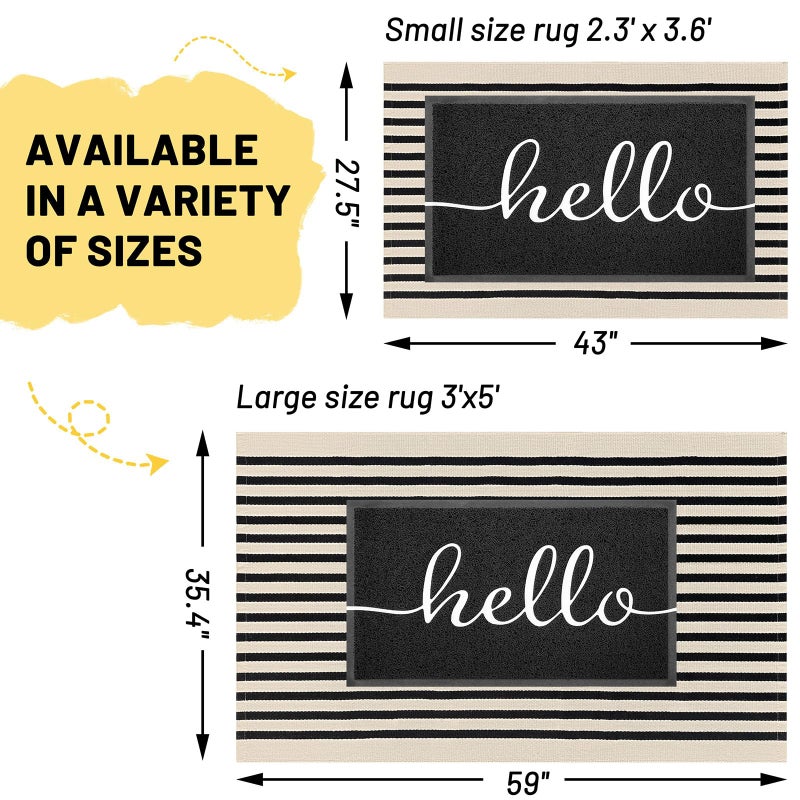 KILOCOCO Beige Striped Rug 3x5 Indoor Outdoor Rugs Front Door Rugs Hand Woven Cotton Washable Striped Layered Doormats for Front Porch/Kitchen/Farmhouse/Entryway/Patio - Image 2