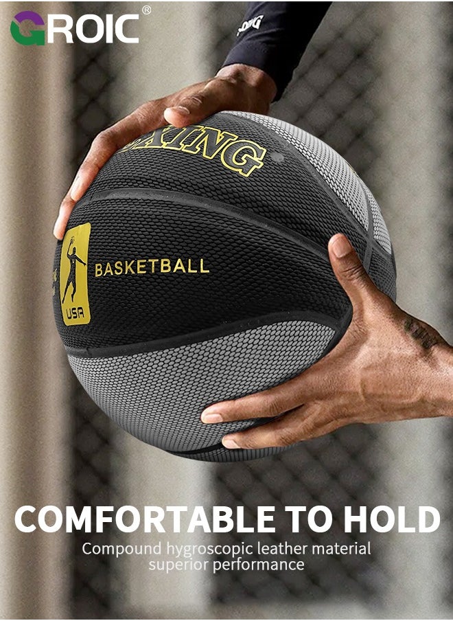 GROIC Basketball 29.5" Standard Offical Size 7 Indoor Outdoor Basketball Pu Leather Game Basketball,Game Training Universal Basketball,Outdoor Sports Goods(Gray)  - Image 4