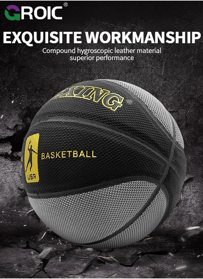 GROIC Basketball 29.5" Standard Offical Size 7 Indoor Outdoor Basketball Pu Leather Game Basketball,Game Training Universal Basketball,Outdoor Sports Goods(Gray)  - Image 5