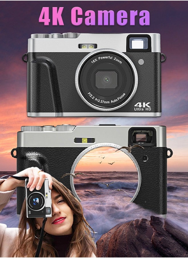 48MP 4K Camera - Autofocus Digital Camera - Anti-shake - Rechargeable Compact Mini Camera with 16X Digital - Portable Pocket Camera 