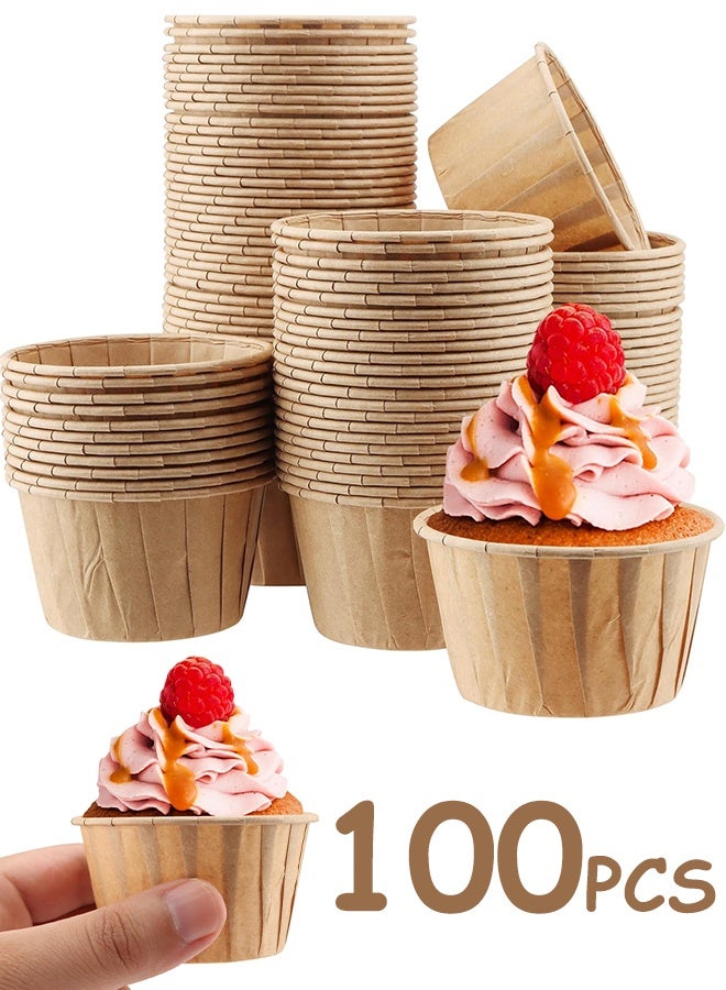 100 قطعة من أكواب خبز الكب كيك للاستخدام مرة واحدة، مقاومة للحرارة العالية، بطانة مقاومة للزيت، ورق زبدة، أغلفة خبز الكب كيك، إكسسوارات وديكورات حفلات أعياد الميلاد (بني كرافت) - Image 1