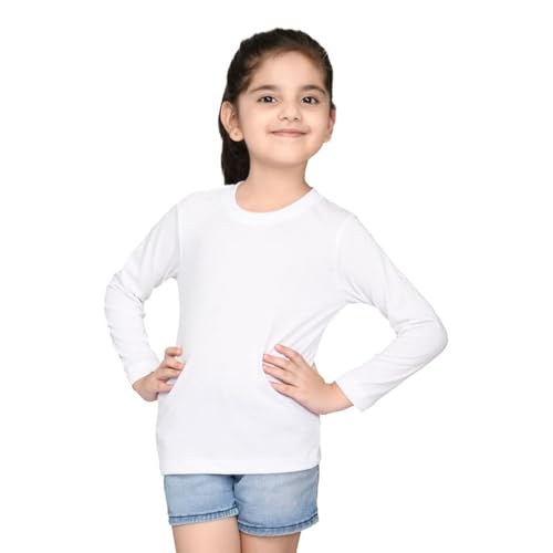 Nusyl Girls Full Sleeves Solid T-Shirt for Kids | Soft Cotton Blend | Comfortable Regular Fit | Casual 2-16 Years | White - Image 1