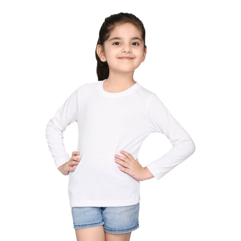 Nusyl Girls Full Sleeves Solid T-Shirt for Kids | Soft Cotton Blend | Comfortable Regular Fit | Casual 2-16 Years | White - Image 2