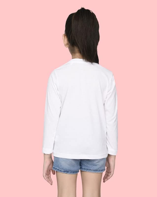 Nusyl Girls Full Sleeves Solid T-Shirt for Kids | Soft Cotton Blend | Comfortable Regular Fit | Casual 2-16 Years | White - Image 3