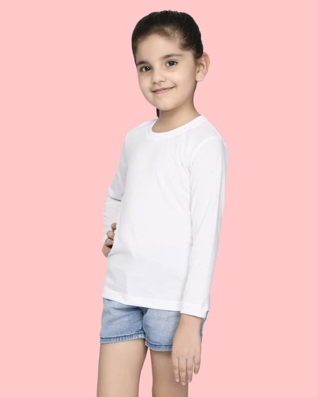 Nusyl Girls Full Sleeves Solid T-Shirt for Kids | Soft Cotton Blend | Comfortable Regular Fit | Casual 2-16 Years | White - Image 4