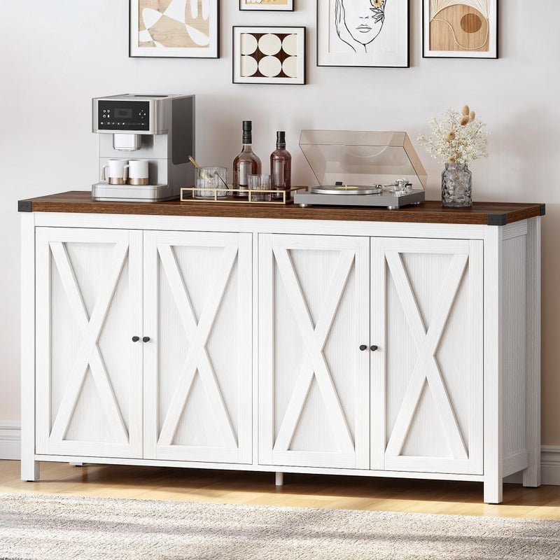 YITAHOME YITAHOME Farmhouse Sideboard Buffet Cabinet with Storage 55 Kitchen Storage Cabinet Coffee Bar Cabinets with Adjustable Shelf for Kitchen Living Room White 