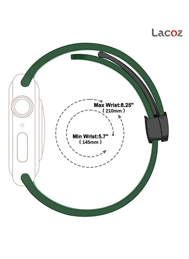 Lacoz - Lacoz High Quality Silicone Band iWatch Sports Strap with  Magnetic Lock for Apple Watch 44mm 45mm and Ultra 49mm 8 SE 7 6 5 Green - Image 1