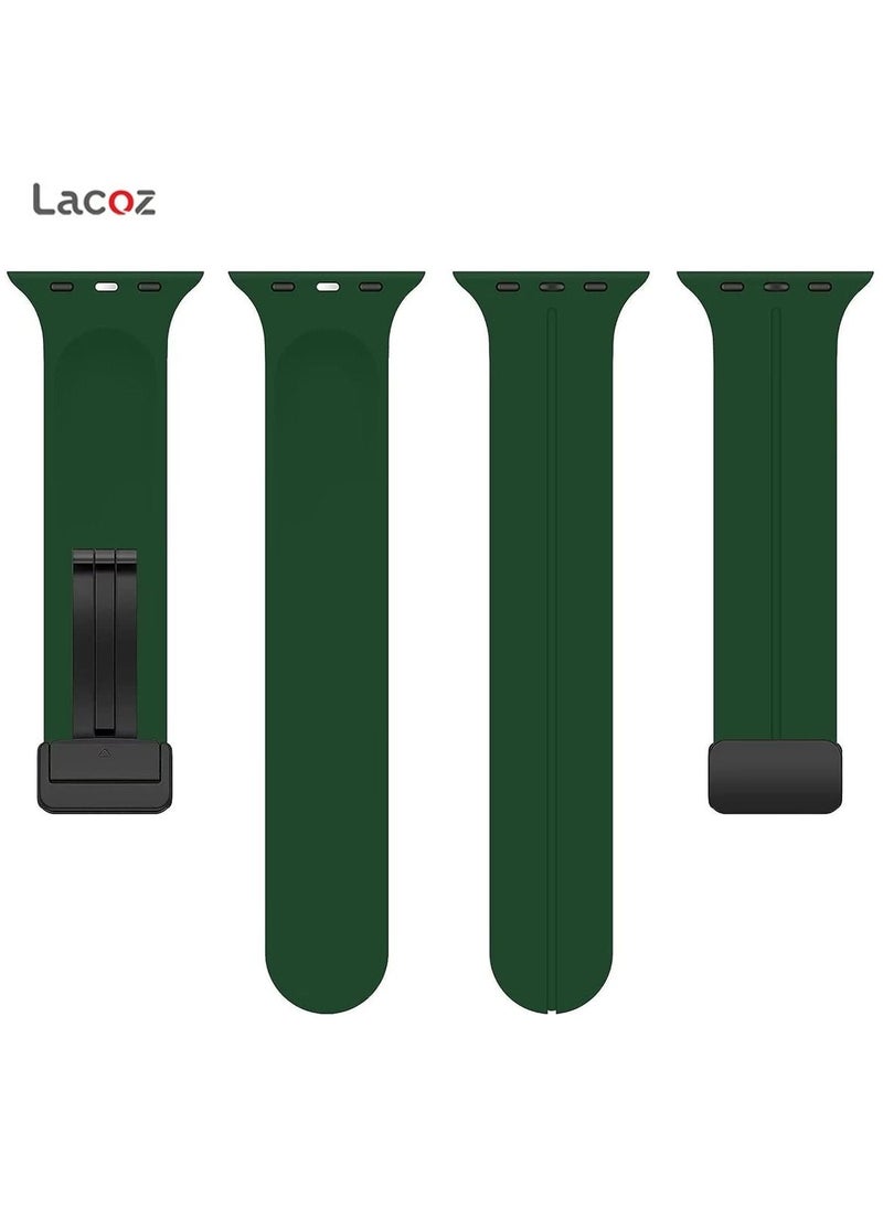 Lacoz - Lacoz High Quality Silicone Band iWatch Sports Strap with  Magnetic Lock for Apple Watch 44mm 45mm and Ultra 49mm 8 SE 7 6 5 Green - Image 1