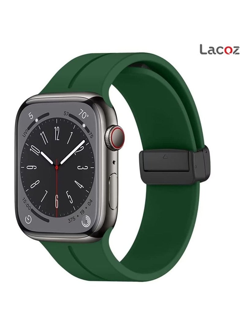 Lacoz - Lacoz High Quality Silicone Band iWatch Sports Strap with  Magnetic Lock for Apple Watch 44mm 45mm and Ultra 49mm 8 SE 7 6 5 Green - Image 1
