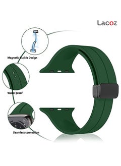 Lacoz Lacoz High Quality Silicone Band iWatch Sports Strap with  Magnetic Lock for Apple Watch 44mm 45mm and Ultra 49mm 8 SE 7 6 5 Green  - Image 3