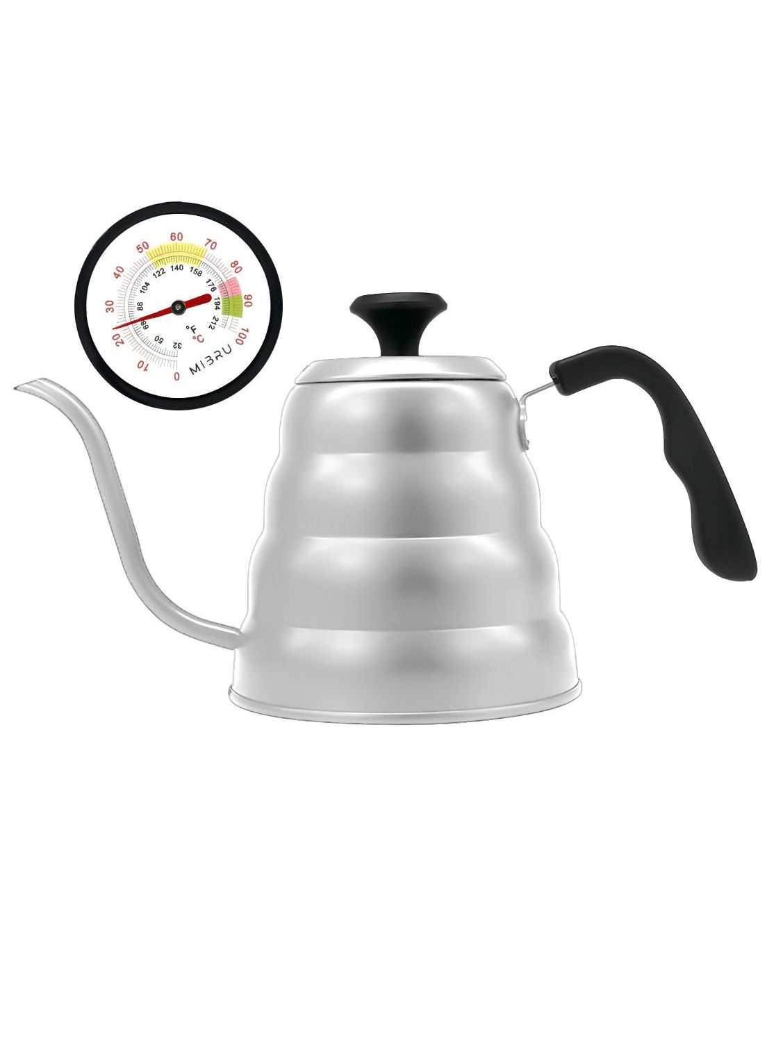 1200ML Coffee Maker 304 Stainless Steel Drip Kettle with thermometer Home use Barista Coffee Tool Silver 