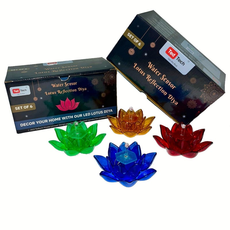 TED TECH LED Lotus Reflection Diya for Home Decoration Water Diya for Diwali Lights Pack of 6 - Image 5
