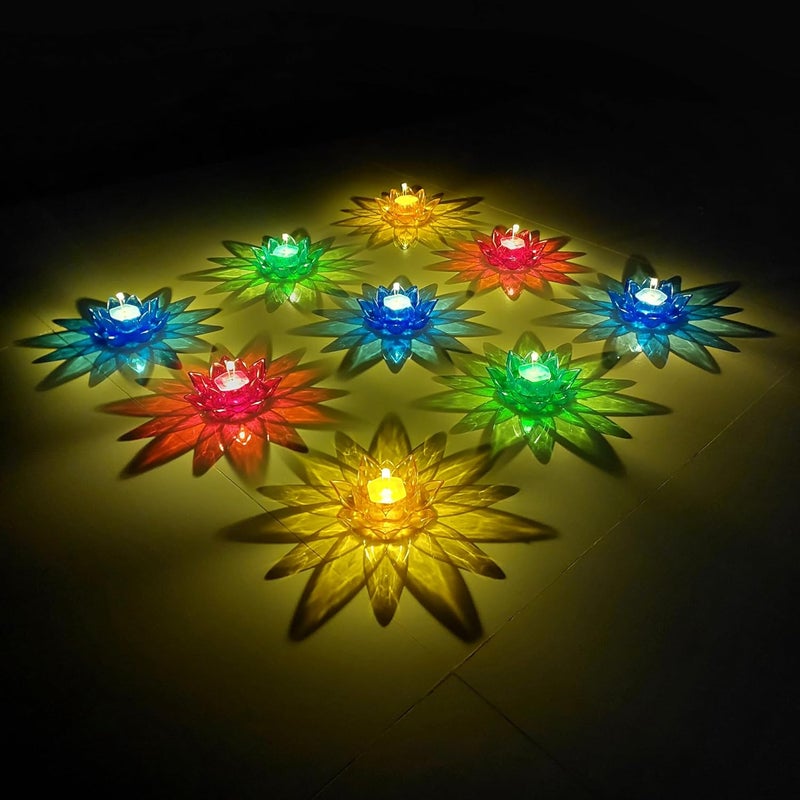 TED TECH LED Lotus Reflection Diya for Home Decoration Water Diya for Diwali Lights Pack of 6 - Image 1