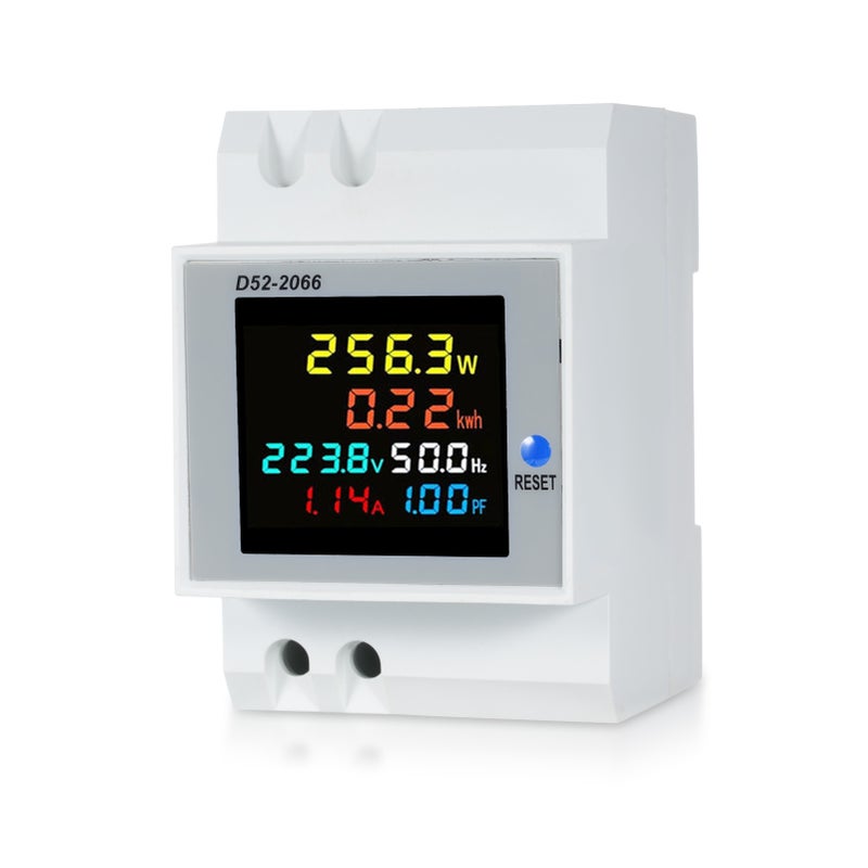 D52-2066 6-in-1 Digital Single Phase Energy Meter Tester Din Rail AC Monitor Voltage Current Power Factor Active KWH AC 40V~300V 100A Electricity Usage Monitor - Image 1