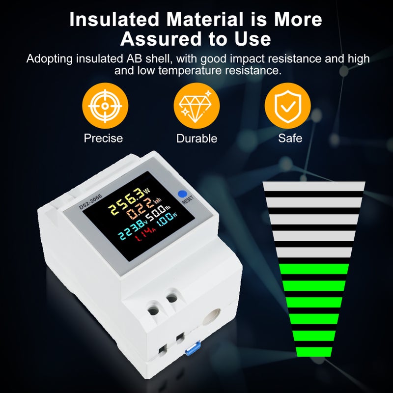 D52-2066 6-in-1 Digital Single Phase Energy Meter Tester Din Rail AC Monitor Voltage Current Power Factor Active KWH AC 40V~300V 100A Electricity Usage Monitor - Image 4