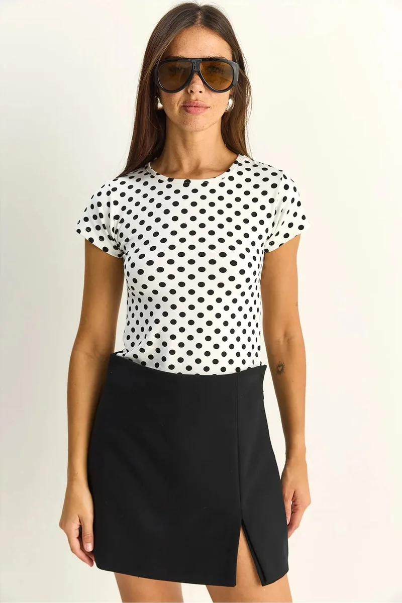 بيانكو لوتشي LUCCI Polka Dot Crew Neck Crop T-Shirt