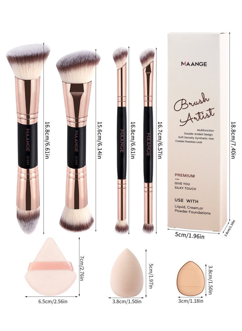 MAANGE مجموعة أدوات المكياج 11 قطعة - مجموعة احترافية من أدوات التجميل، فرشاة بودرة الأساس، فرشاة ظلال العيون، إسفنجة مكياج مثلثية، مثالية للمبتدئين في المكياج - Image 2