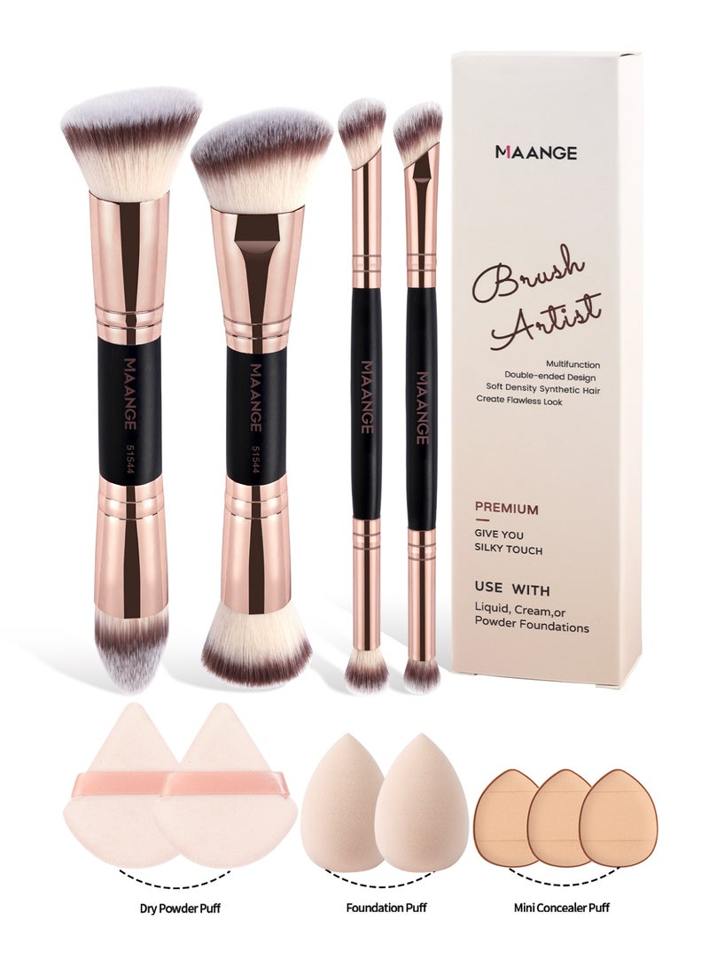 MAANGE مجموعة أدوات المكياج 11 قطعة - مجموعة احترافية من أدوات التجميل، فرشاة بودرة الأساس، فرشاة ظلال العيون، إسفنجة مكياج مثلثية، مثالية للمبتدئين في المكياج - Image 5