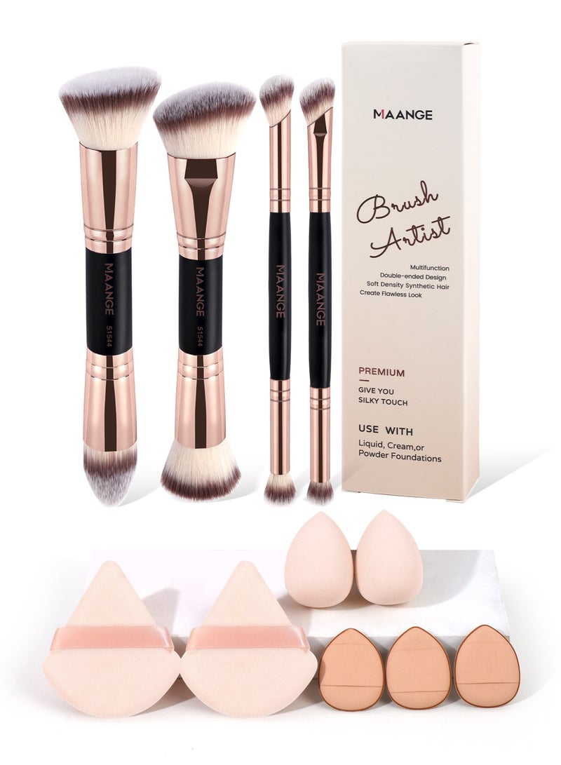 MAANGE مجموعة أدوات المكياج 11 قطعة - مجموعة احترافية من أدوات التجميل، فرشاة بودرة الأساس، فرشاة ظلال العيون، إسفنجة مكياج مثلثية، مثالية للمبتدئين في المكياج - Image 1