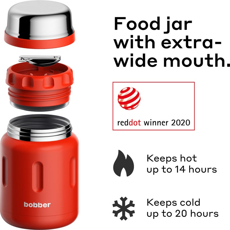 BOBBER 24 oz Insulated Stainless Steel Food Thermo Jar for Hot Food, Extra-Wide Mouth Lunch Container for Adults with Spoon and Bowl, Dishwasher Safe - Keeps Meals Hot for 14 Hours (Red) - Image 2