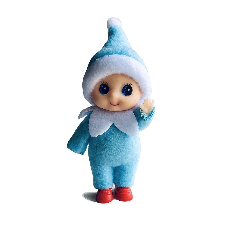 WULEEUPER Tiny Baby Elf Doll Christmas Miniature Elf Decoration Newborn Gift Baby Grow Dolls with Feet and Shoes Blue - Image 2