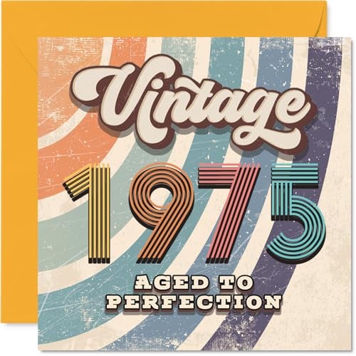 Stuff4 51st Birthday Card for Men Women - Vintage 1975 Aged To Perfection - Happy 51 Birthday Cards for Sister Uncle Son Nanny Grandma Neighbor, 5.7 Inch Bday Greeting Cards - Image 1
