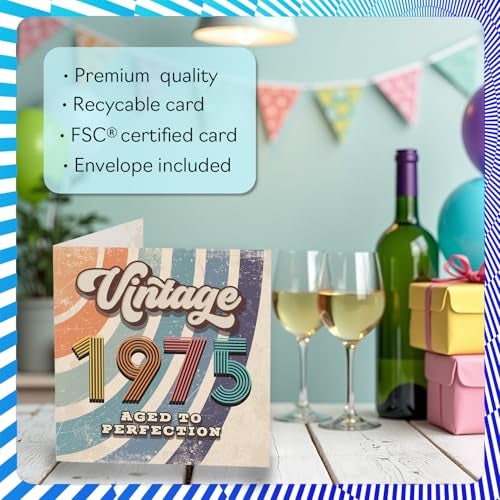 Stuff4 51st Birthday Card for Men Women - Vintage 1975 Aged To Perfection - Happy 51 Birthday Cards for Sister Uncle Son Nanny Grandma Neighbor, 5.7 Inch Bday Greeting Cards - Image 3