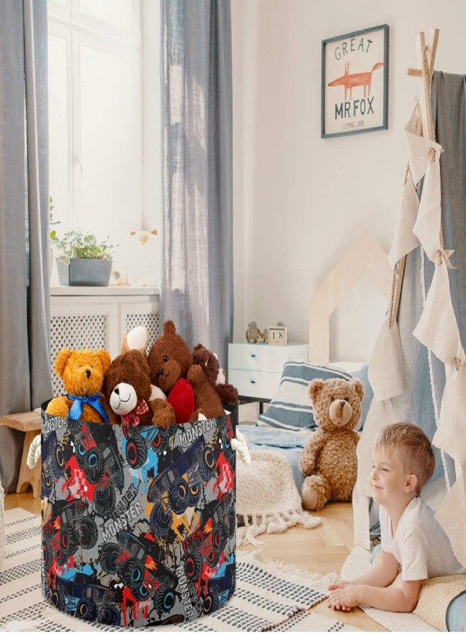 visesunny Monster Truck Car Pattern Laundry Baskets Fabric Storage Bin Storage Box Collapsible Storage Basket Toy Clothes Shelves Basket for Bathroom,Bedroom,Nursery,Closet,Office - Image 3